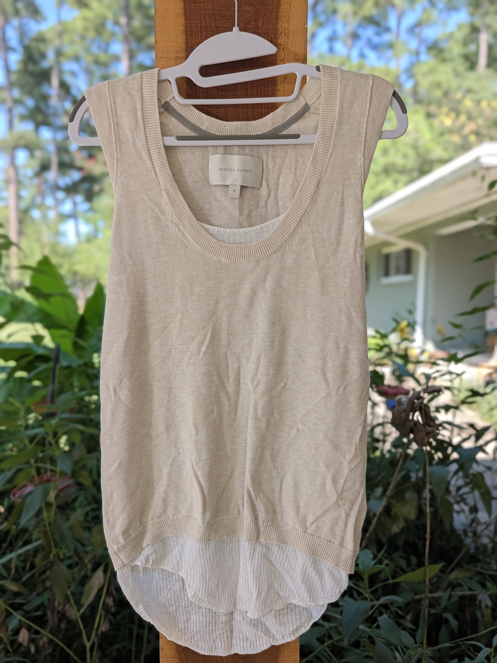 Brochu Walker Beige Layered-Hem Tank Top